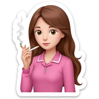 Girl with long brown hair, pink Outfit and a Cigarette sticker