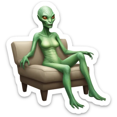 a Reptilian alien woman, full body, Laying down sticker