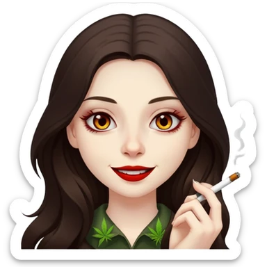 girl with long dark brown hair and pale skin smoking weed high sticker