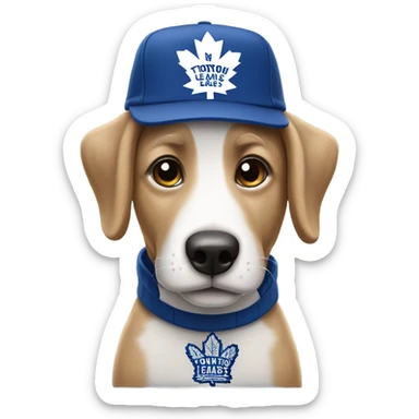 Dog wearing Toronto maple leaf apparel sticker