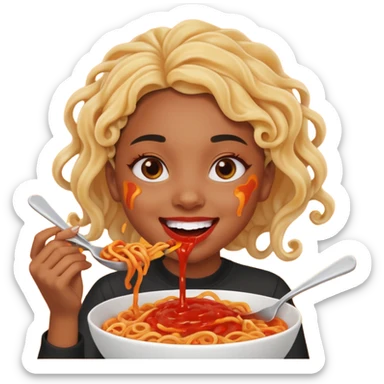 A light skined black girl eating lava noodles  sticker