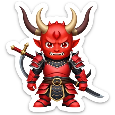 Devil samurai with large curved horns sticker