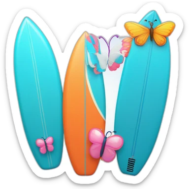 A surfboard Cartoon Blue and orange smiling and a mikrophone Cartoon Blue and pink with butterfly sticker