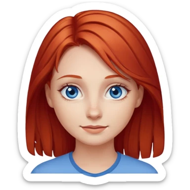 A girl with red hair and intense blue eyes. Delicate dark circles under her eyes give her a slightly tired look, and her smile belies any fatigue. sticker