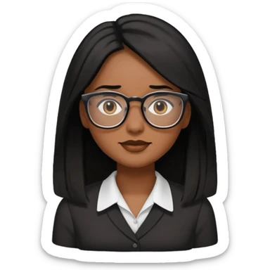 Cor da pele parda óculos um pouco quadrado cabelos longos e preto roupas blusinhas de manga curta sticker