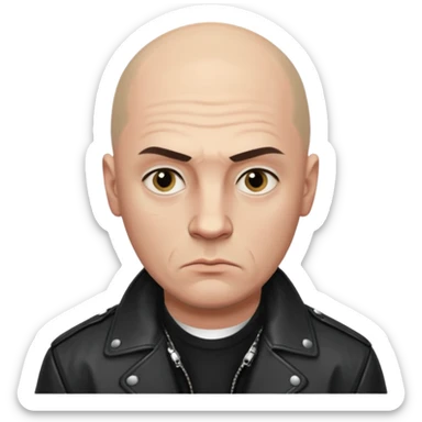 Bald Russian 1990s gangster emoji, leather jacket, , serious face sticker