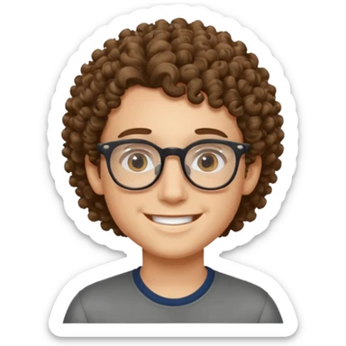 Niño con lentes de piel blanca y pelo rizado sonriente sticker