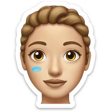 white girl with freackles hair of a brunett blue eyed girl using Gold gel skin care patches under her eyes sticker
