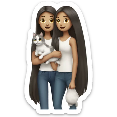 Two long hair girls with white skin and two cats in hands sticker