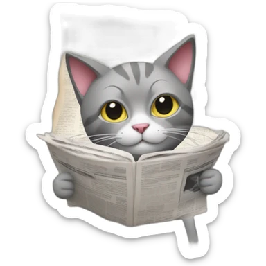 A cat reading a newspaper and sipping coffee sticker