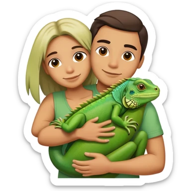 person hugging an iguana sticker