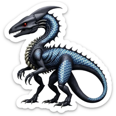 Duskull-Sergal-Salandit-Xenomorph-hybrid-fantasy-creature (full body) with colored scale pattern markings sticker