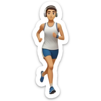 An early morning scene of a person jogging in a quiet park at sunrise, mist in the air, soft golden light filtering through trees, wearing sporty running clothes and headphones, empty jogging path, motivational and peaceful vibe. sticker