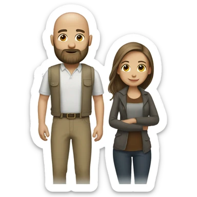 couple Bald man with beard and girl brown long hair sticker