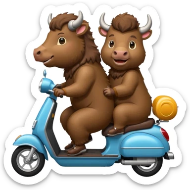 Two bisons riding a scooter  sticker