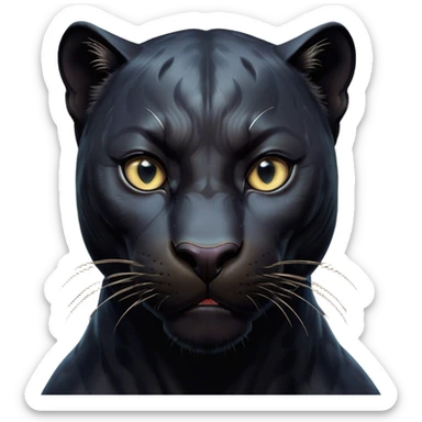 Cinematic Comical black Panther Portrait Emoji, Head tilted dramatically with an exaggeratedly shocked expression, featuring a sleek, muscular body with wide, comically expressive eyes full of humorous disbelief, Simplified yet hilariously expressive features, highly detailed, glowing with a slightly sassy dark glow, high shine, dramatic yet playful, stylized with an air of quirky feline attitude, soft glowing outline, capturing the essence of a meme-worthy black Panther that looks ready to side-eye its way into viral fame! sticker