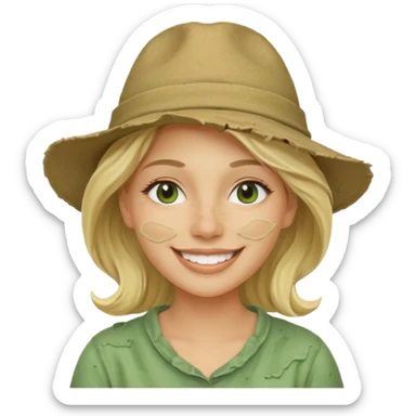 messy green clay mask and tourist hat blond woman  smiling and clay mask on full face sticker