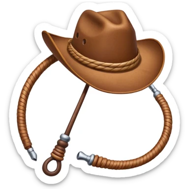 cowboy whip object icon, coiled leather whip, wooden handle, western style, 3D cartoon, mobile game icon style, centered, clean background, soft shadow, no text, no watermark
 sticker