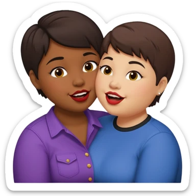 Chubby ugly lesbian with medium dark hair kissing tall butch lesbian with huge teeth and short hair sticker