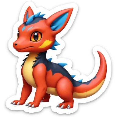 Cute Exotic Colorful Guilmon-Salandit-Umbreon-Charmeleon-Fakémon-hybrid-creature (full body)  sticker