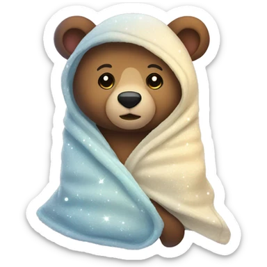 bear cozy in blanket with sparkles sticker
