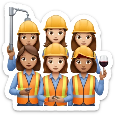 Make a photo of 5 project managers, specifically 3 girls with brown hair and 2 boys, that are making project for improvement of the winery sticker