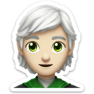 teenage white-skinned wizard with black hair, green eyes in green disgue sticker