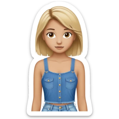 preppy teen girl, tan, blonde highlights, brown hair, long eyelashes, beach aesthetic, wearing cute clothes, sexy, wearing ripped blue jeans with a crop top sticker