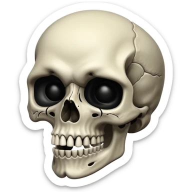 A skull that is dark depressing and under saturated make him creepy and scary but also cursed and his jaw is like uncanny long but not too long that it’s like monster long like impressive human achieveable long sticker
