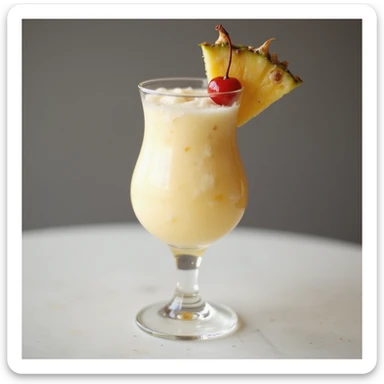 realistic piña colada cocktail in a tall glass with pineapple wedge and cherry, photorealistic style, transparent background sticker