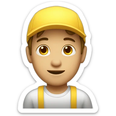 Boy wearing Yellow cap tube salesman sticker