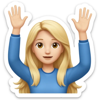 I want a white female animated gif emoji with long blonde hair putting hands up in the air sticker