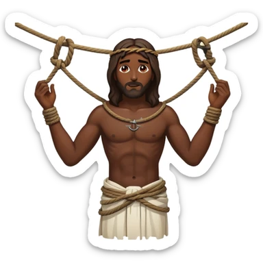 Dark skin christ Jesus tied to ropes and  injured  sticker