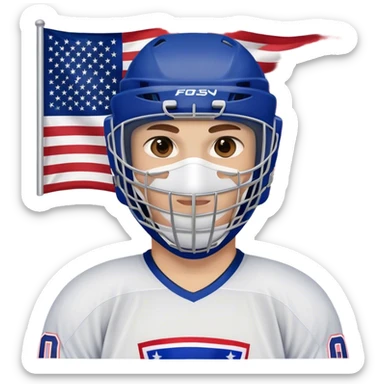Hockey player with mask and American flag sticker