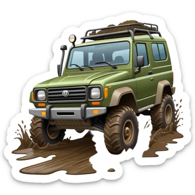 An icon showing an off-road vehicle driving through muddy terrain, inspired by Expeditions: A MudRunner Game. The design features splashing mud, rugged tracks, and dynamic movement, symbolizing the challenge of navigating tough landscapes. Transparent background sticker