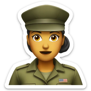 a female drill sergeant character wearing a classic sergeant hat and a camouflage army shirt. The character should have an angry intense expression. full torso sticker