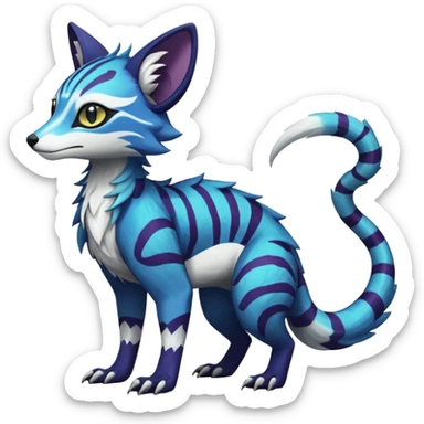 Rare realistic shiny exotic cute epic pretty beautiful handsome gorgeous aesthetic colorful vibrant Vernid-Fionbri-Protogen-Primagen-Sergal-Wickerbeast-Genet-Trico-species-Fakemon-hybrid-creature by LiLaiRa, beautiful intricate markings, full body sticker