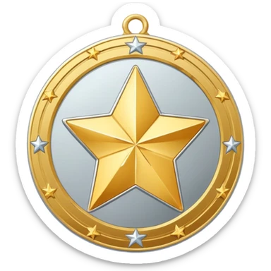 golden medal in star shape, central empty space, details in border, golden, Silver center sticker