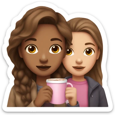 girl with light skin brown eyes mid length brown hair and a light pink girl holding a cup of hot chocolate sticker