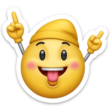 A yellow normal emoji sticking its tongue out and doing a rockstar emoji sticker