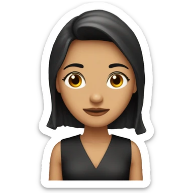 mujer trigueña oscura, cabello largo negro raya al medio ojos redondos medios achinados, cara ovalada, nariz despingada, contextura delgada ojos marron oscu sticker