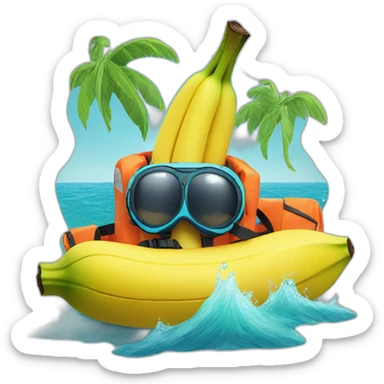 a banana with a life jacket swimming in the sea sticker