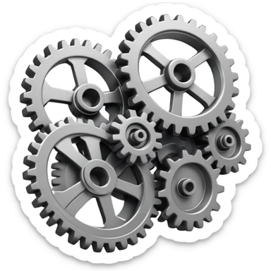 Interlocking gears turning smoothly, representing a well-functioning system or process sticker