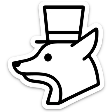 minimalist icon of a fox head in a white top hat, looking to the left, simple lines, stylized, profile view sticker