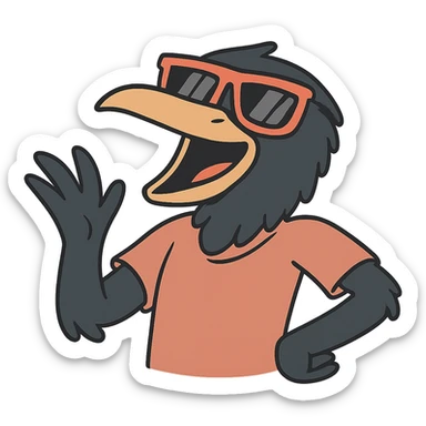 black bird head, sunglasses, playful and expressive, vibrant and playful flat toon illustration sticker