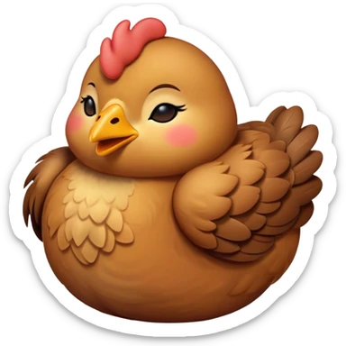 Meme-Worthy Cute Sleeping Brown Chicken Portrait Emoji, Head resting peacefully with a contented smile, showcasing a delightfully compact build and a luxuriously soft brown plumage, eyes shut in a serene, restful nap, Simplified yet hilariously adorable features, highly detailed, glowing with a soft, drowsy light, high shine, relaxed and utterly lovable, stylized with an air of playful laziness, bright and heartwarming, soft glowing outline, capturing the essence of a comically sleepy chicken, so meme-worthy it feels like it could instantly become the next viral sensation of adorable slumber! sticker