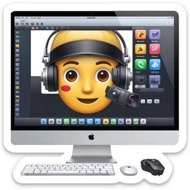 Create an emoji of video editing. Should feature a video editing timeline or interface on a computer screen, showing clips and a playhead. Include a video camera and editing tools. No any smiley faces in emoji. Make the background transparent. sticker
