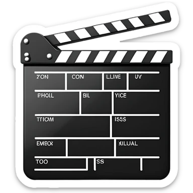 simplified film clapperboard, basic geometric shapes only, essential features sticker
