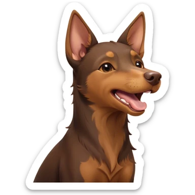 Cinematic Cute Yawning Brown and Tan Kelpie Portrait Emoji, Head tilted slightly with a dramatic, wide-open yawn, showcasing a smooth brown Fur with distinct tan highlights, floppy ears slightly drooping, round warm eyes barely open in drowsy contentment, Simplified yet irresistibly adorable features, highly detailed, glowing with a soft, cozy glow, high shine, relaxed yet expressive, stylized with a touch of whimsy, bright and endearing, soft glowing outline, capturing the essence of a sleepy yet affectionate herder, so drowsy it feels like it could stretch out of the screen and curl up for a nap! sticker