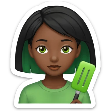 black girl with black hair and green color hairclip sticker